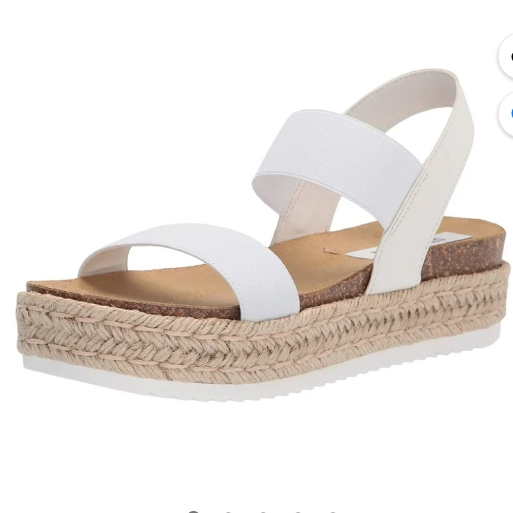 Steve Madden Jaklin Wedge Fitted Elastic Sandals White Platform Espadrille